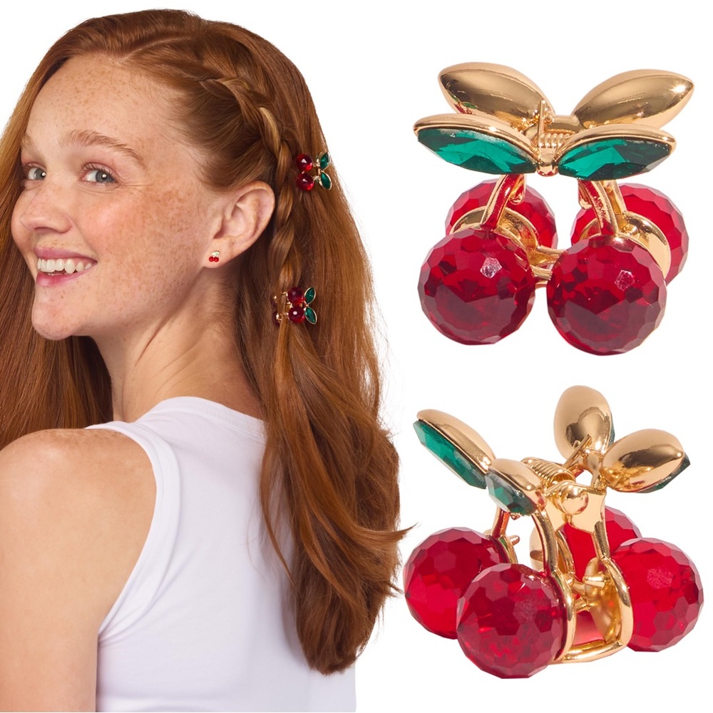 Kitsch Cherry Rhinestone Claw Clips 2pc Set - Mini - Picture 3 of 5